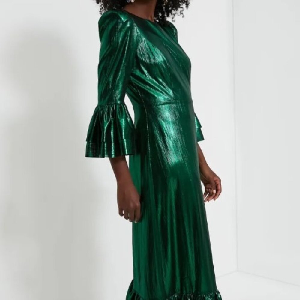 NWT - Pomander Place - Emerald Crinkle Lurex Lillith Dress - Size S